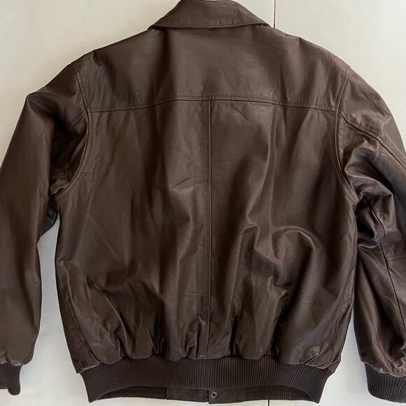 Men's ORVIS Co Fly Fishing Schools Brown Leather Coat Jacket Sz Med Bomber - Picture 2 of 8